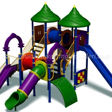 Çift Kule 3 Kaydıraklı Anaokulu Oyun Parkı