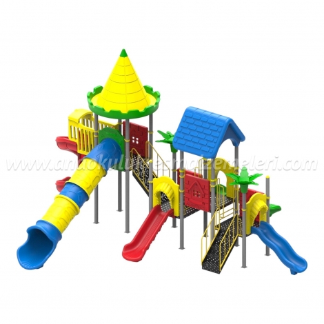 Çift Kule 4 Kaydırak Oyun Parkı Metal