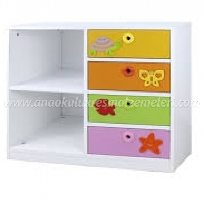  Anaokulu Dolabı 4 Çekmece 2 Bölmeli Figürlü