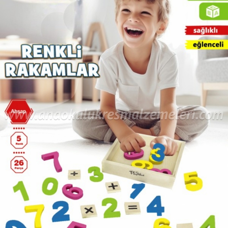 Renkli Rakamlar Kutuda 26 Parça Ahşap 