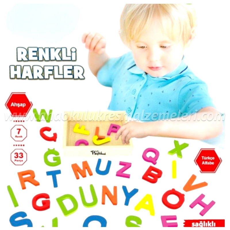Renkli Harfler Kutuda 33 Parça Ahşap 
