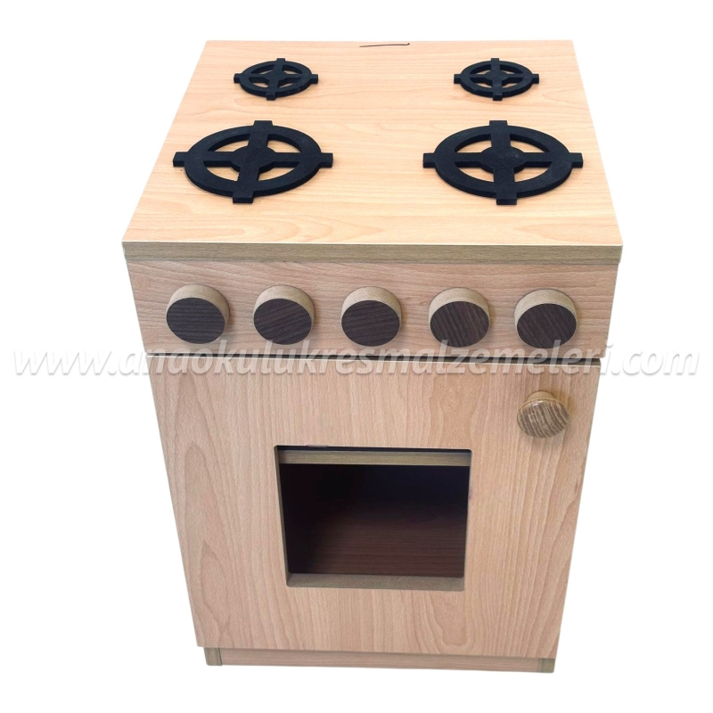Ahşap Kayın Renkli Mini Fırın ve Ocak (60x40x40 cm)